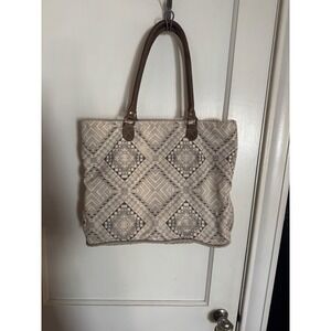 MYRA BAG‎ ARTISAN TOTE CANVAS LEATHER HANDLE TOTE